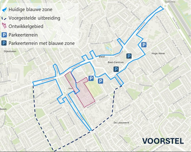 Voorstel blauwe zone gebied  van de gemeente
