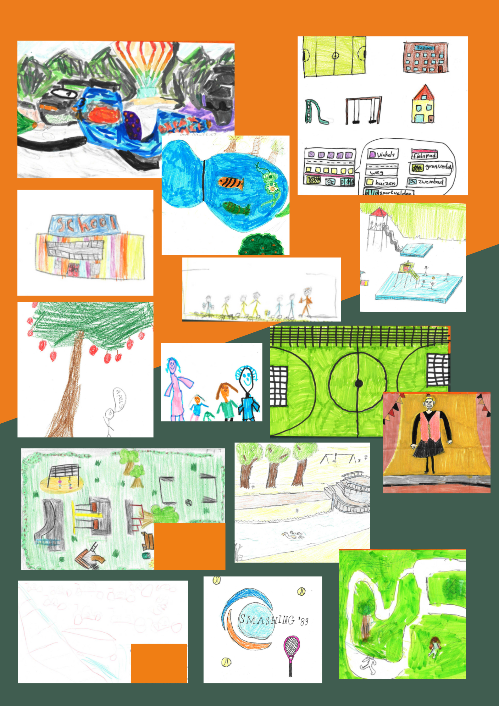 Kunstwerken gemaakt door kinderen. Zij laten zien wat zij fijn vinden aan de gemeente Best.
